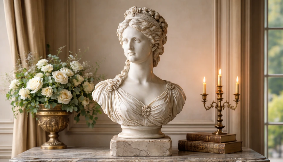 Buste sculpté dans un musée — exemple d'intégration Pictalestory